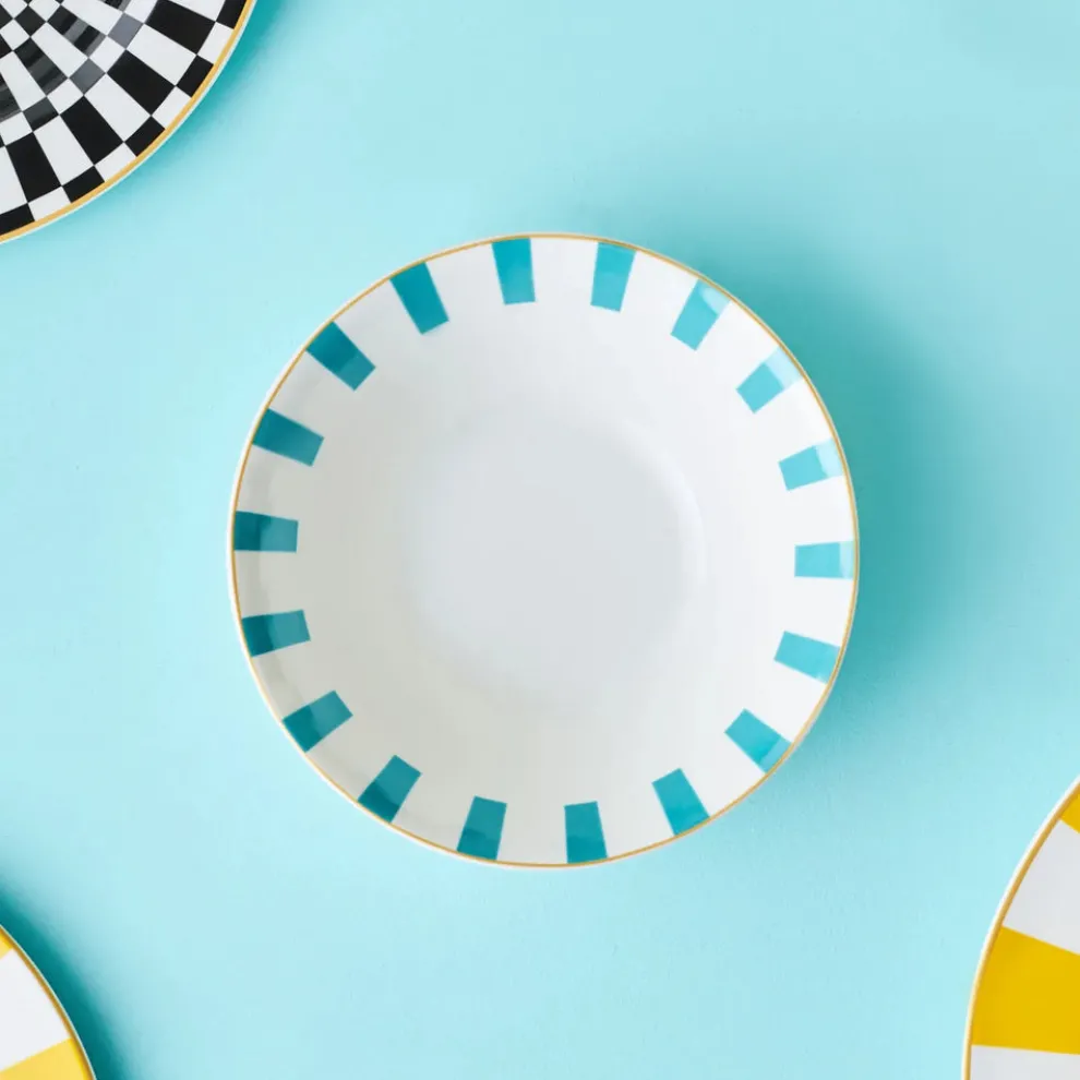 Karaca Circus Porcelain CerealSoup Bowl, 14cm, White Blue Gold