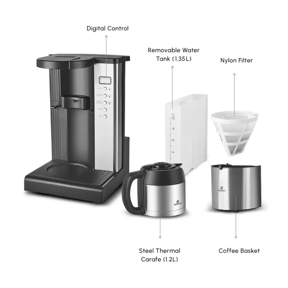 Karaca Coffee Art Aroma Thermal Carafe Filter Coffee Machine, 1.2L, 1000 W, Inox