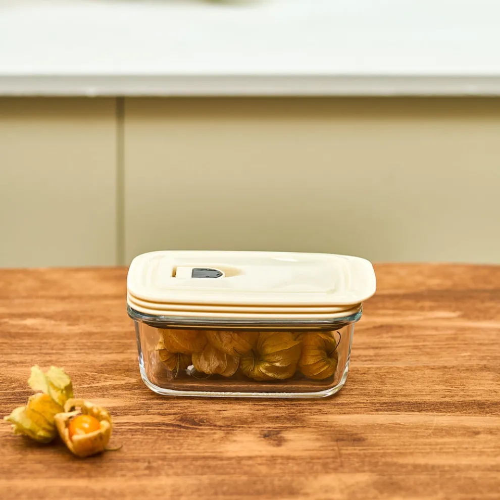 Karaca Cream Vacuum Storage Container, 0.4L, Transparent