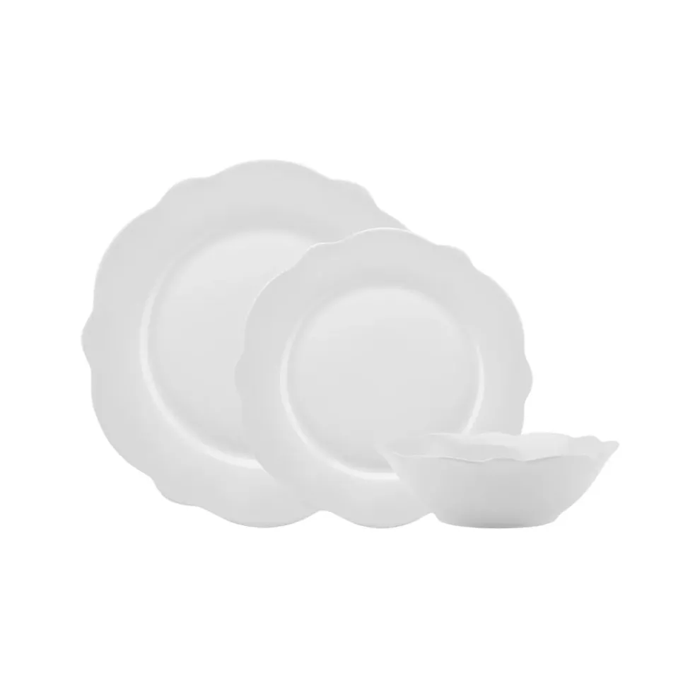 Karaca Daisy 12-Piece Bone China Dinner Set for 4 People, White