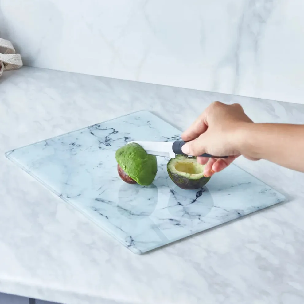 Karaca Deep Glass Chopping Board, 35cmx26cm, White