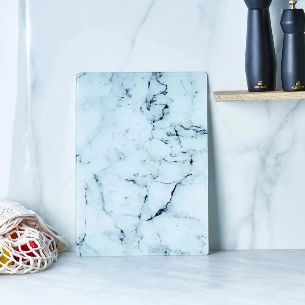 Karaca Deep Glass Chopping Board, 35cmx26cm, White