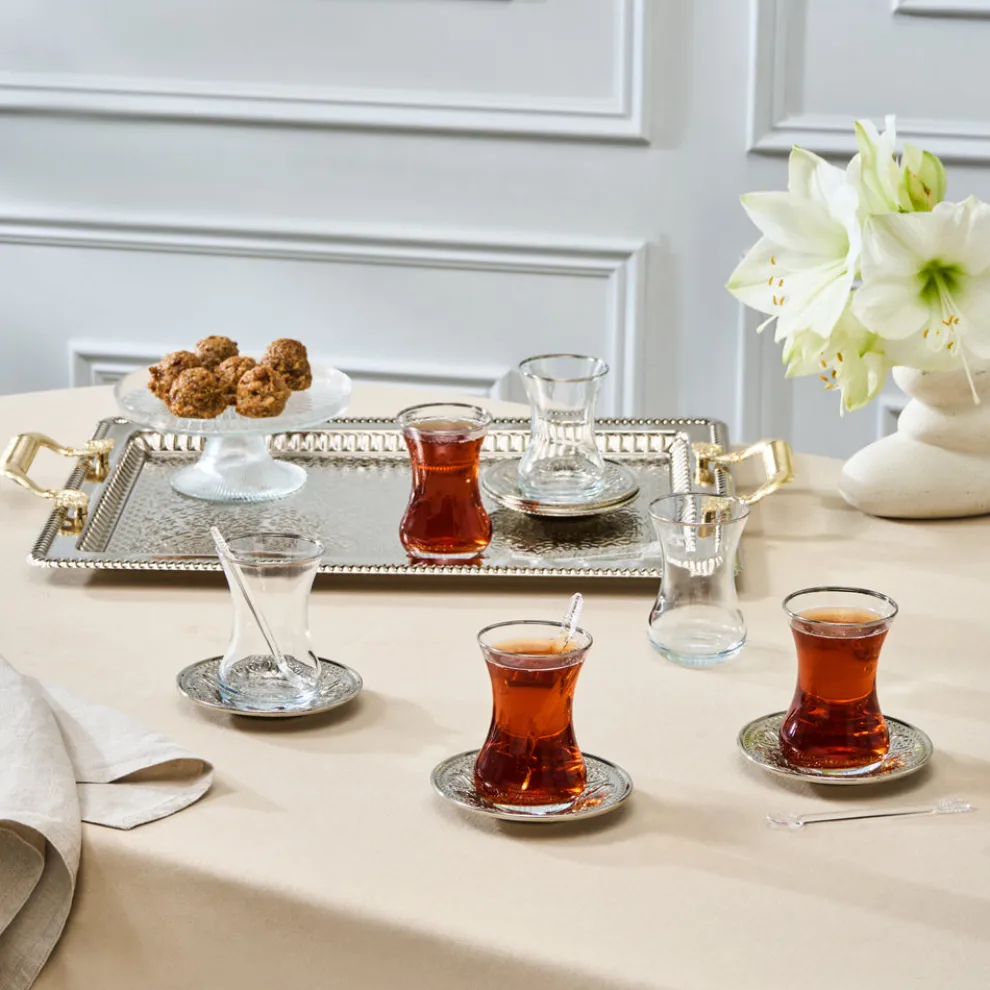 Karaca Deniz 19-Piece Turkish Tea Set for 6 People, 130ml, Multi