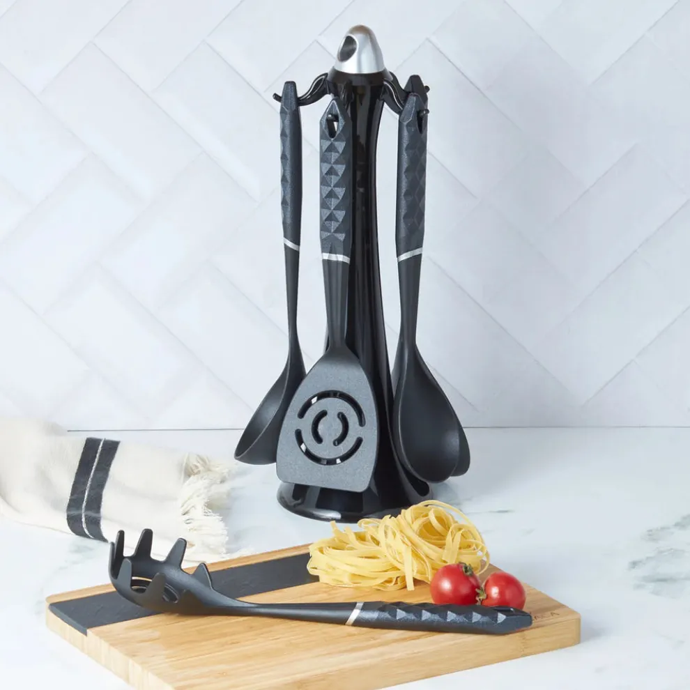 Karaca Diamond 5 Piece Kitchen Utensil Set with Stand, Multi
