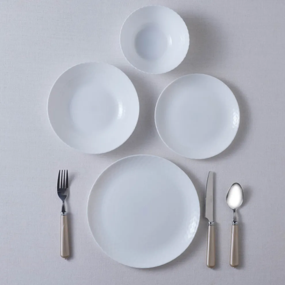 Karaca Diamond 24-Piece Glass Dinner Set for 6 People, White