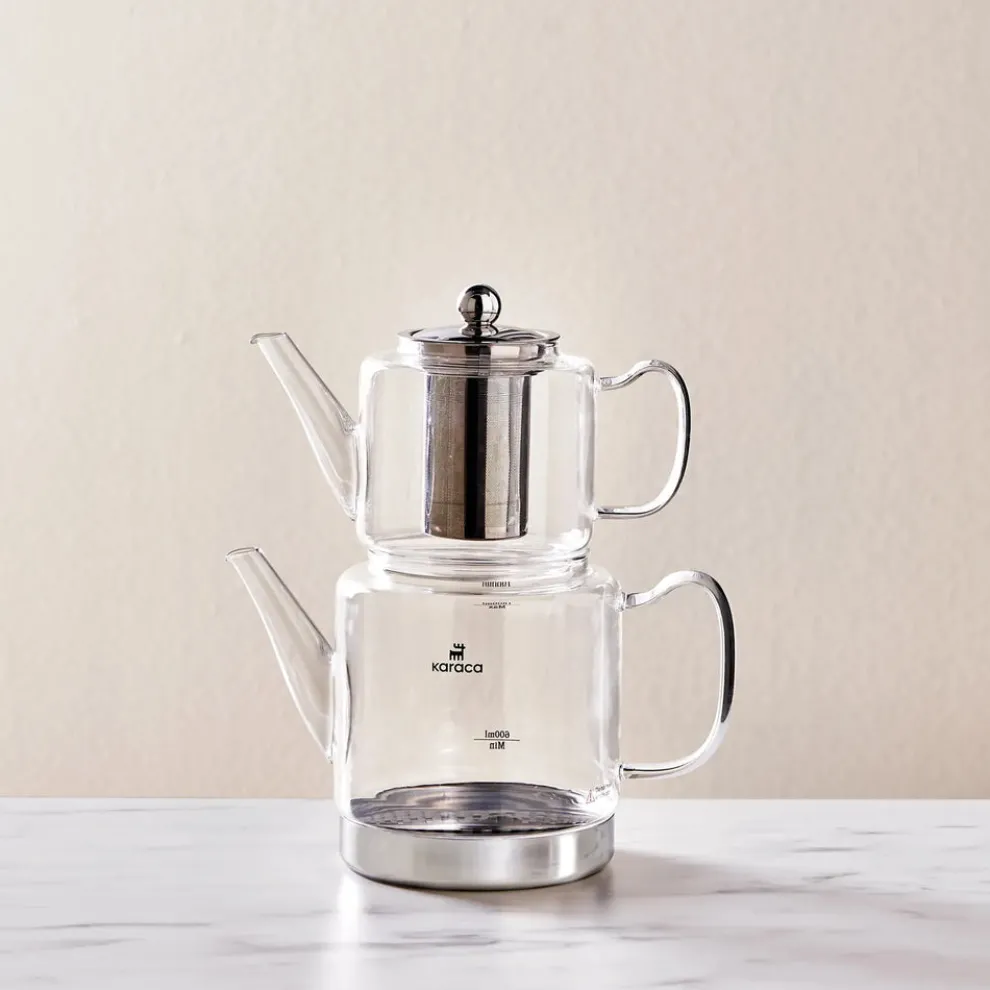 Karaca Dora Borosilicate Glass Induction Teapot Set, Xlarge, Transparent