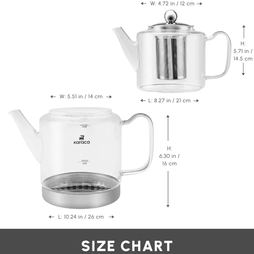 Karaca Dora Borosilicate Glass Induction Teapot Set, Xlarge, Transparent