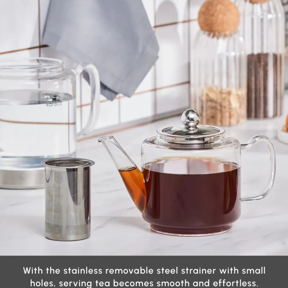 Karaca Dora Borosilicate Glass Induction Teapot Set, Xlarge, Transparent