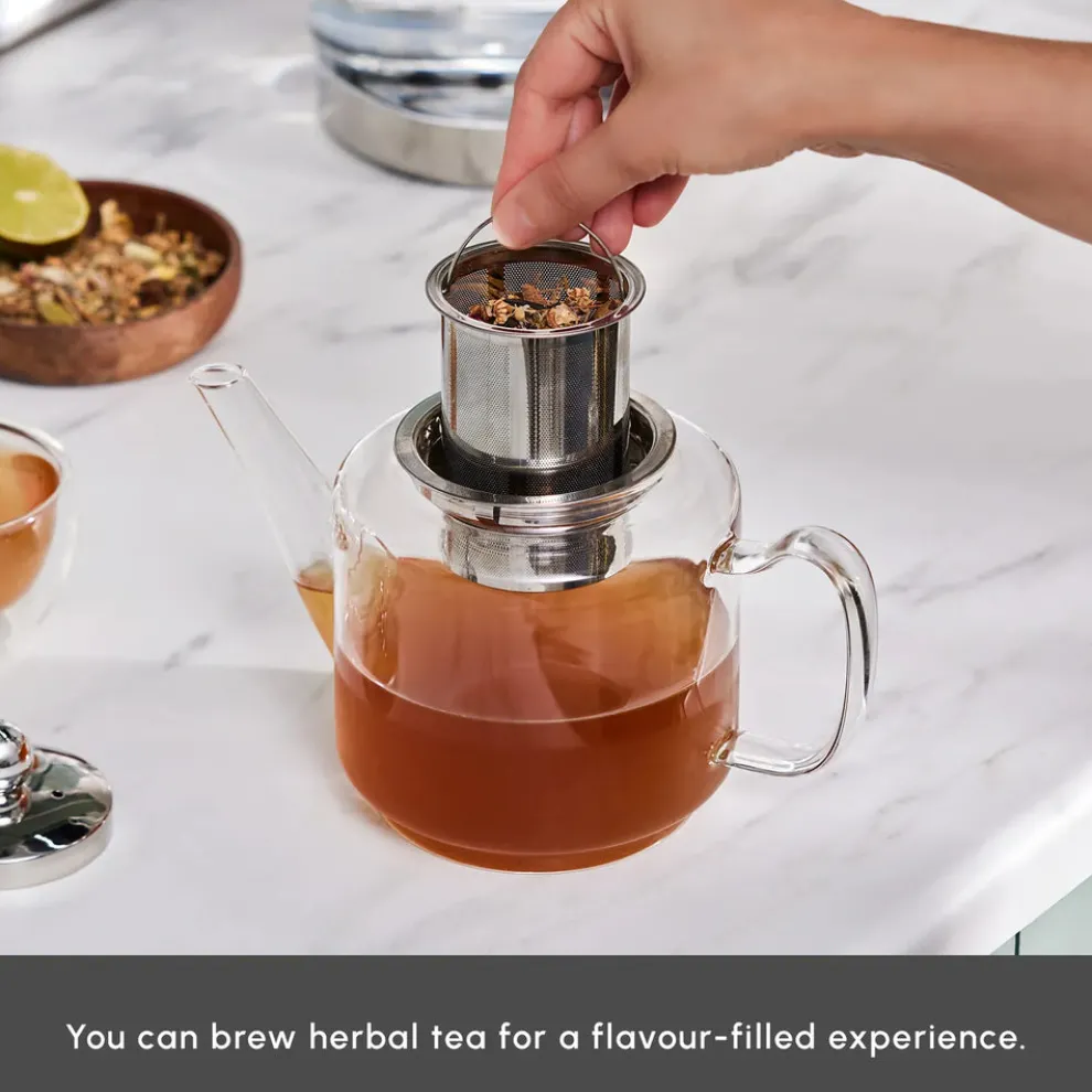 Karaca Dora Borosilicate Glass Induction Teapot Set, Xlarge, Transparent