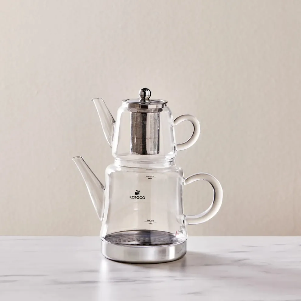 Karaca Dora Borosilicate Glass Teapot Set, Medium, Transparent