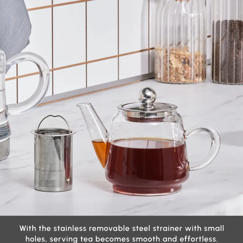 Karaca Dora Borosilicate Glass Teapot Set, Medium, Transparent
