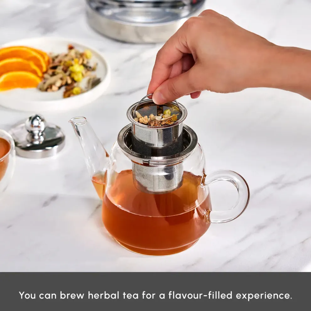 Karaca Dora Borosilicate Glass Teapot Set, Medium, Transparent