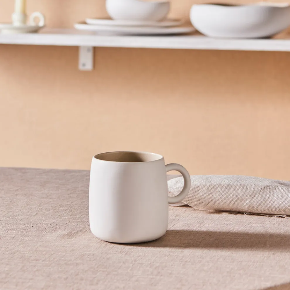 Karaca Earth Collection New Cupid Reactive Glaze Mug, 400ml, Beige White