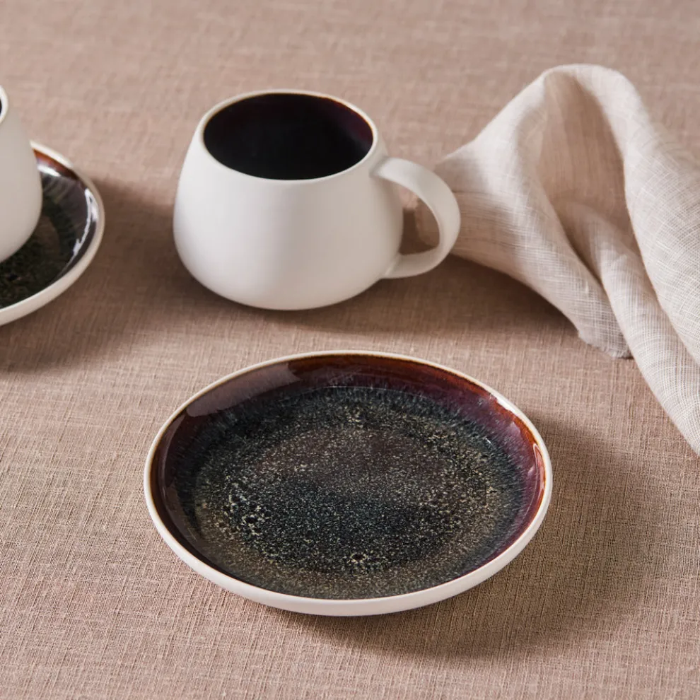 Karaca Earth Collection New Galactic 2-Piece Reactive Glaze Tea Set, 300ml, White