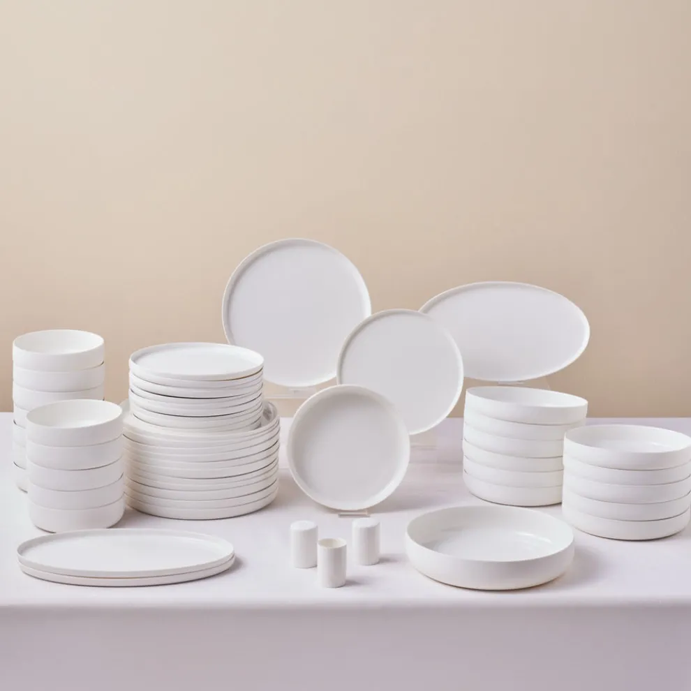 Karaca Earth Collection Matte Glaze 55-Piece Porcelain Dinner Set for 12 People, White