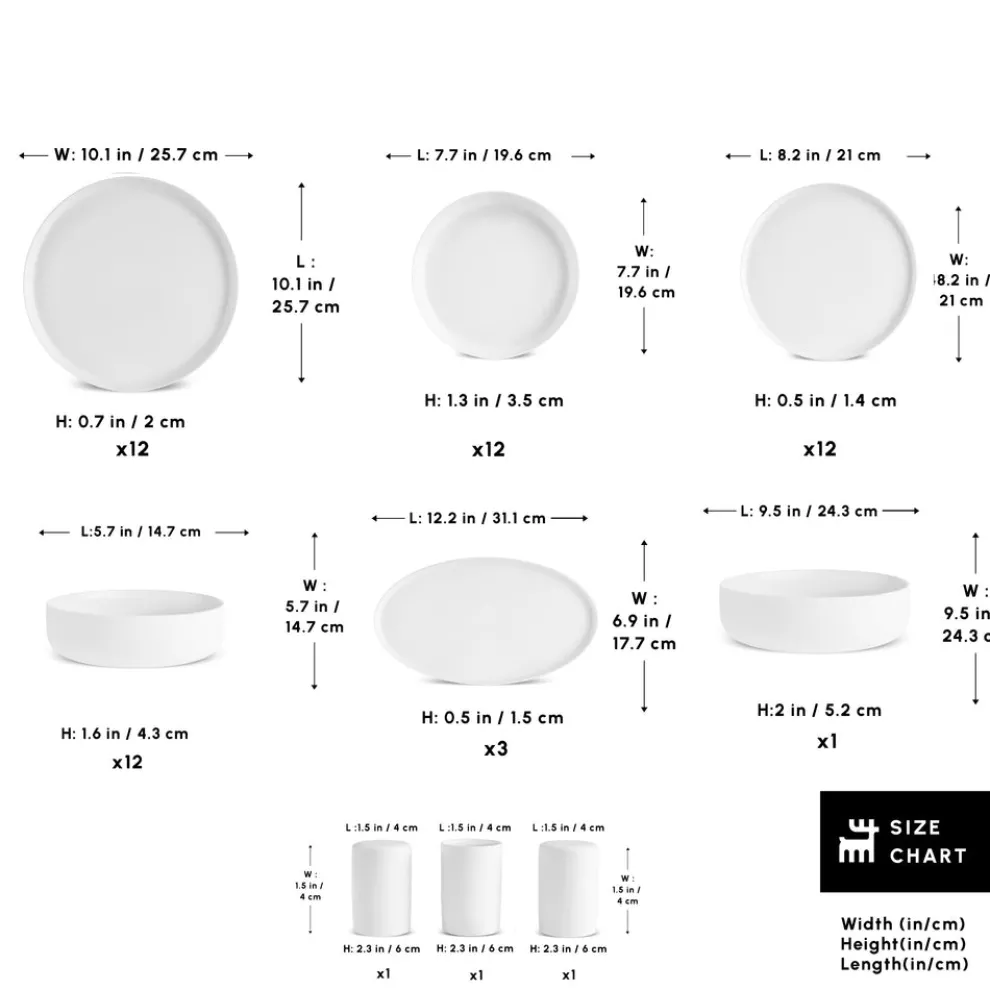Karaca Earth Collection Matte Glaze 55-Piece Porcelain Dinner Set for 12 People, White