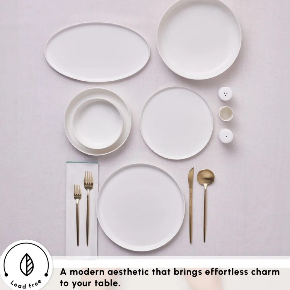 Karaca Earth Collection Matte Glaze 55-Piece Porcelain Dinner Set for 12 People, White
