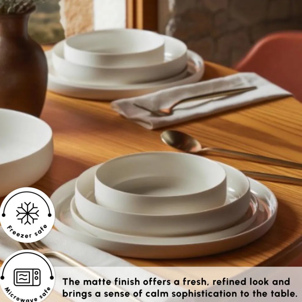 Karaca Earth Collection Matte Glaze 55-Piece Porcelain Dinner Set for 12 People, White