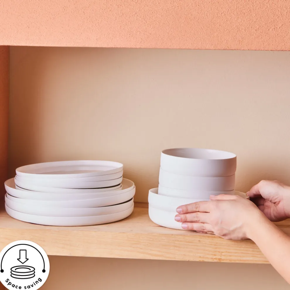 Karaca Earth Collection Matte Glaze 55-Piece Porcelain Dinner Set for 12 People, White