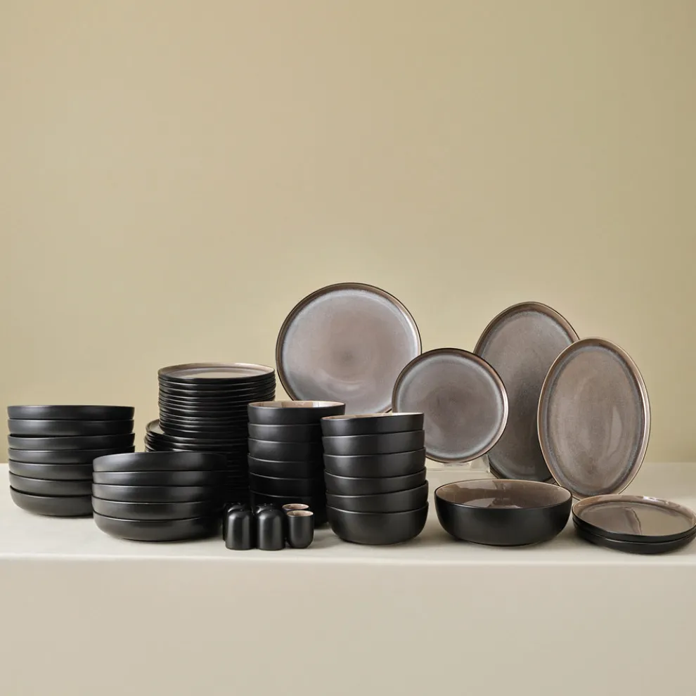 Karaca Earth Collection Mercure Reactive Glaze 59-Piece Dinner Set for 12 People, Multi