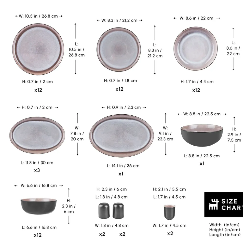 Karaca Earth Collection Mercure Reactive Glaze 59-Piece Dinner Set for 12 People, Multi