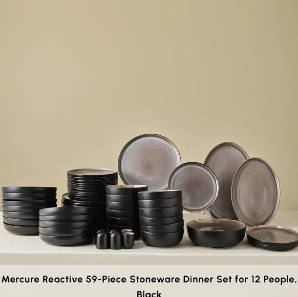 Karaca Earth Collection Mercure Reactive Glaze 59-Piece Dinner Set for 12 People, Multi
