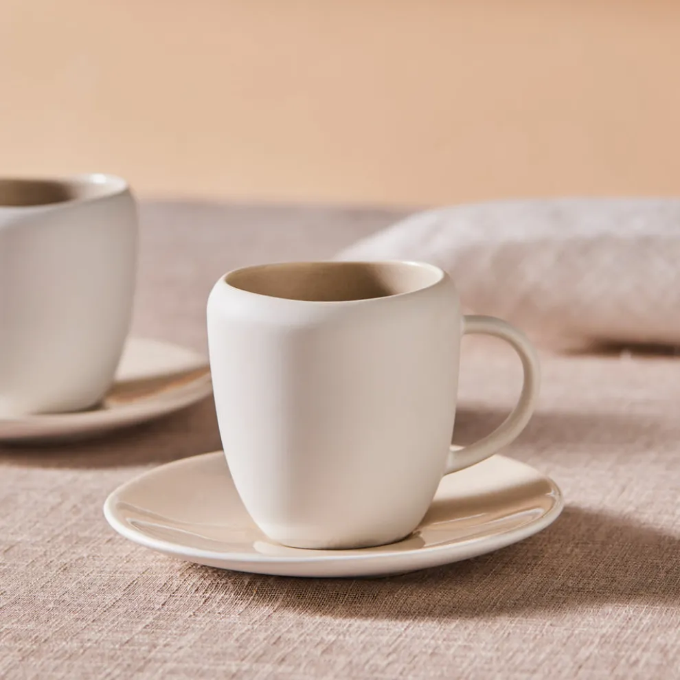 Karaca Earth Collection New Cupid Reactive Glaze Espresso Turkish Coffee Cup Set, 90ml, Beige White