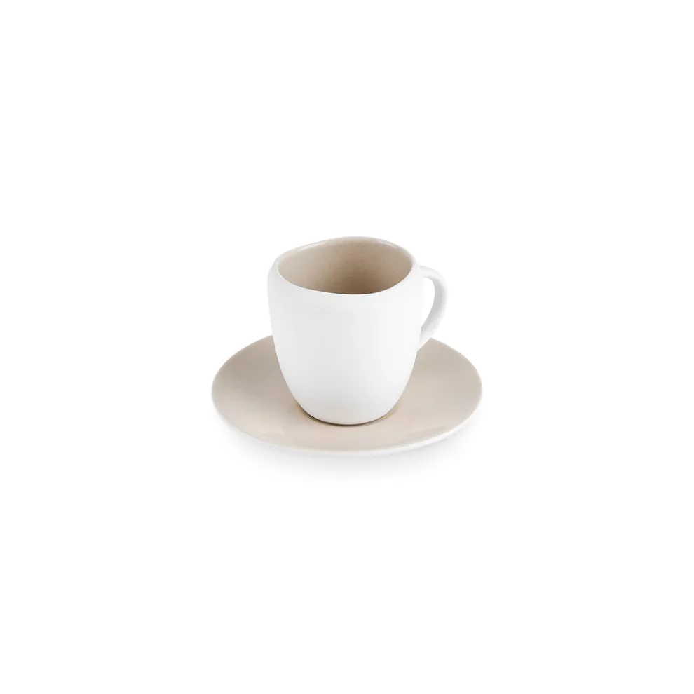 Karaca Earth Collection New Cupid Reactive Glaze Espresso Turkish Coffee Cup Set, 90ml, Beige White