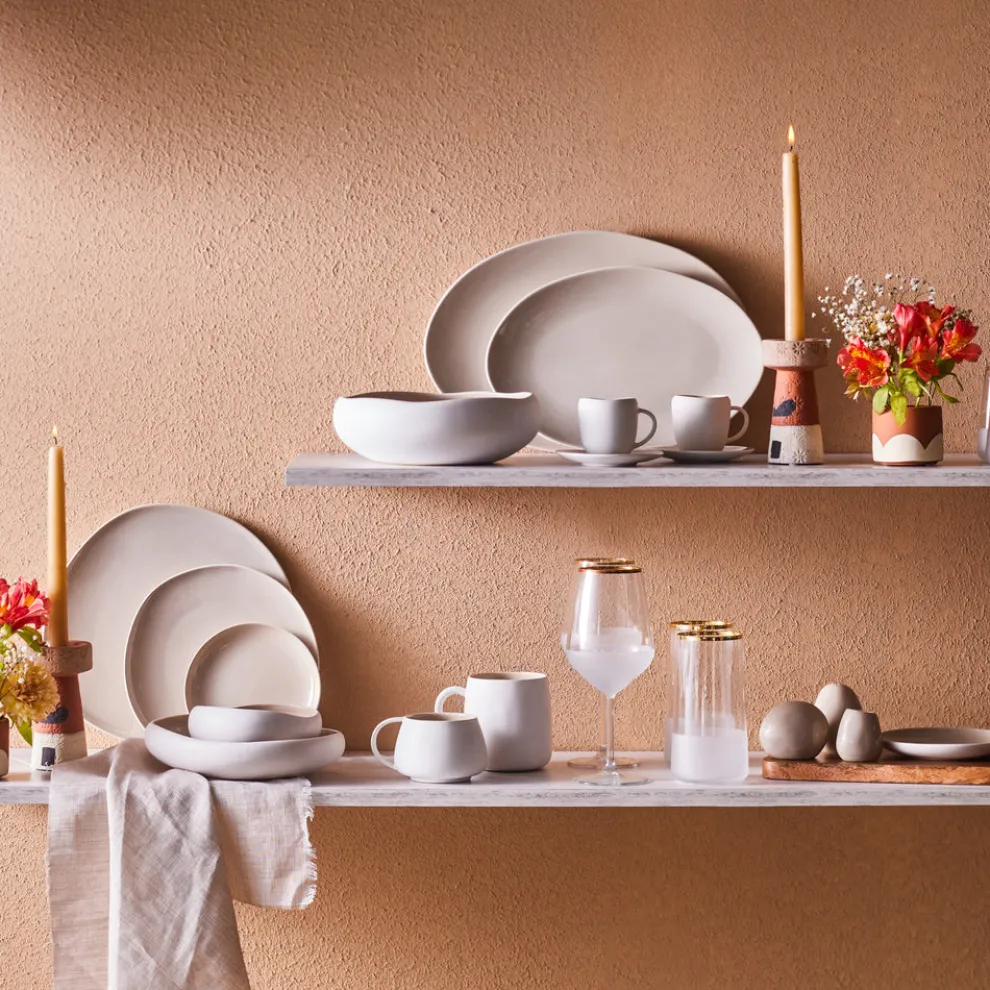 Karaca Earth Collection New Cupid Reactive Glaze Espresso Turkish Coffee Cup Set, 90ml, Beige White