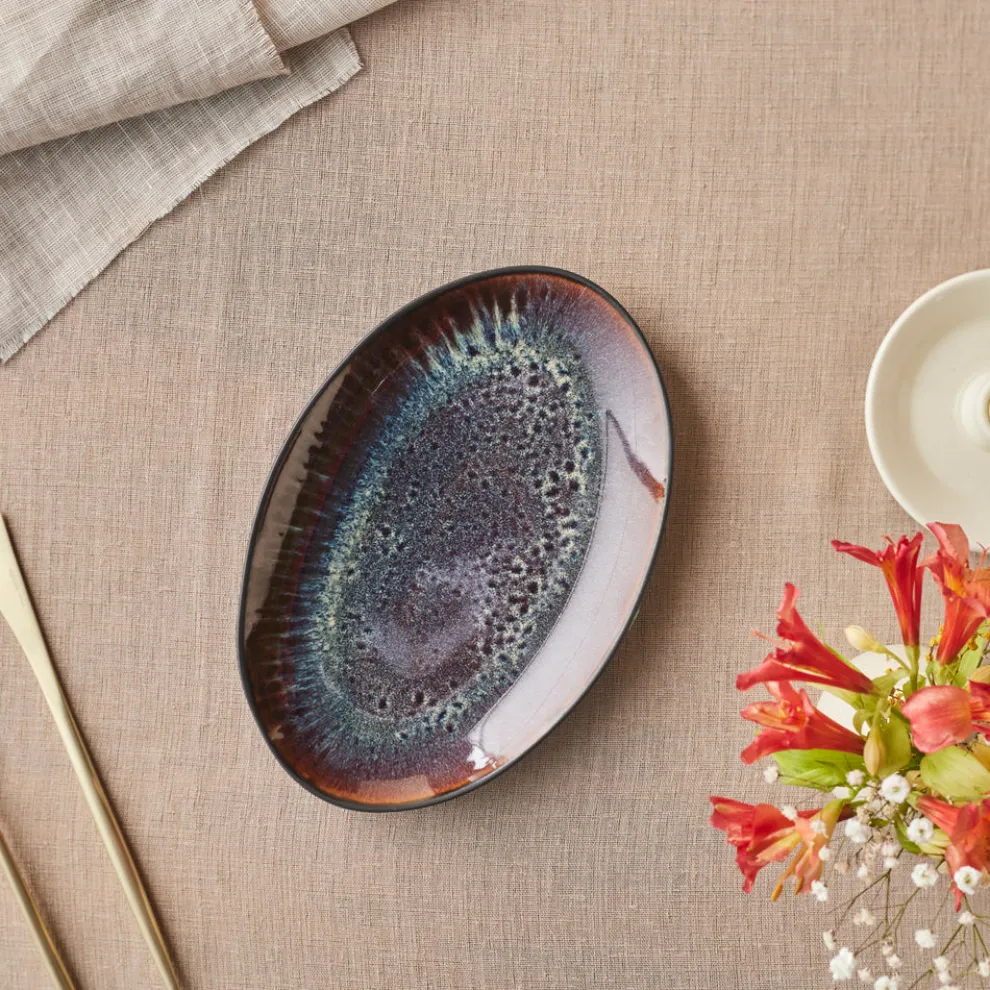 Karaca Earth Collection New Galactic Reactive Glaze Serving Platter, 24cm, Black