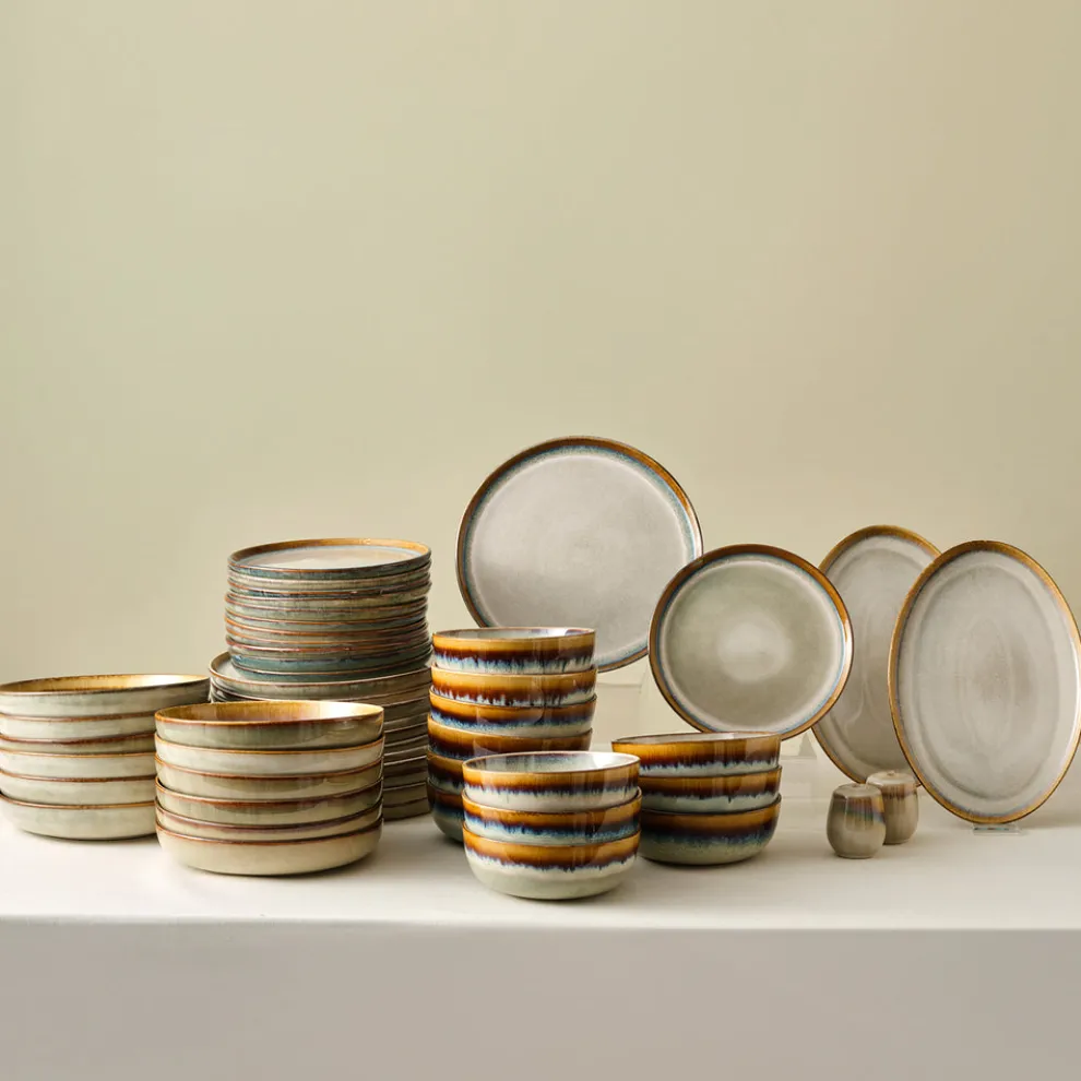 Karaca Earth Collection Earthy Reactive Glaze 52-Piece Stoneware Dinner Set for 12 People, Multi
