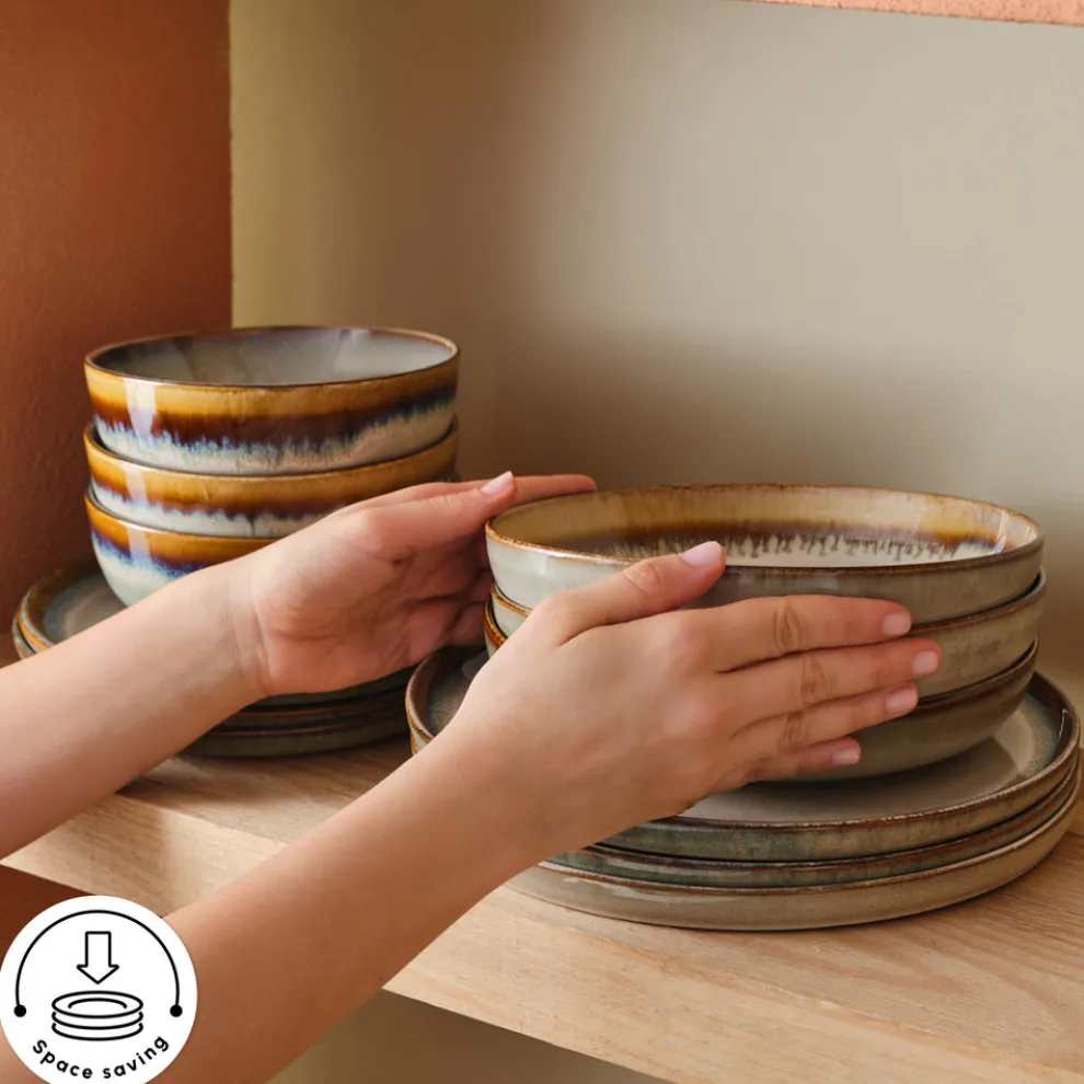 Karaca Earth Collection Earthy Reactive Glaze 52-Piece Stoneware Dinner Set for 12 People, Multi