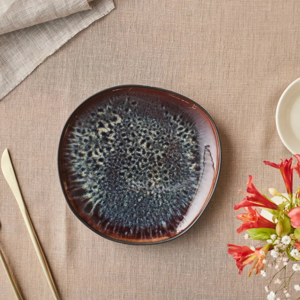 Karaca Earth Collection New Galactic Reactive Glaze Dessert/Side Plate, 22cm, Black