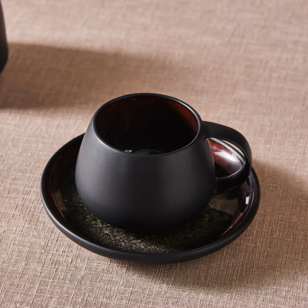 Karaca Earth Collection New Galactic 2-Piece Reactive Glaze Tea Set, 300ml, Black