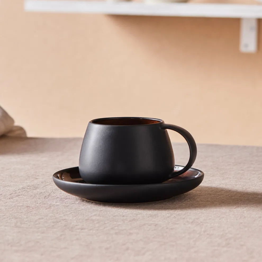 Karaca Earth Collection New Galactic 2-Piece Reactive Glaze Tea Set, 300ml, Black