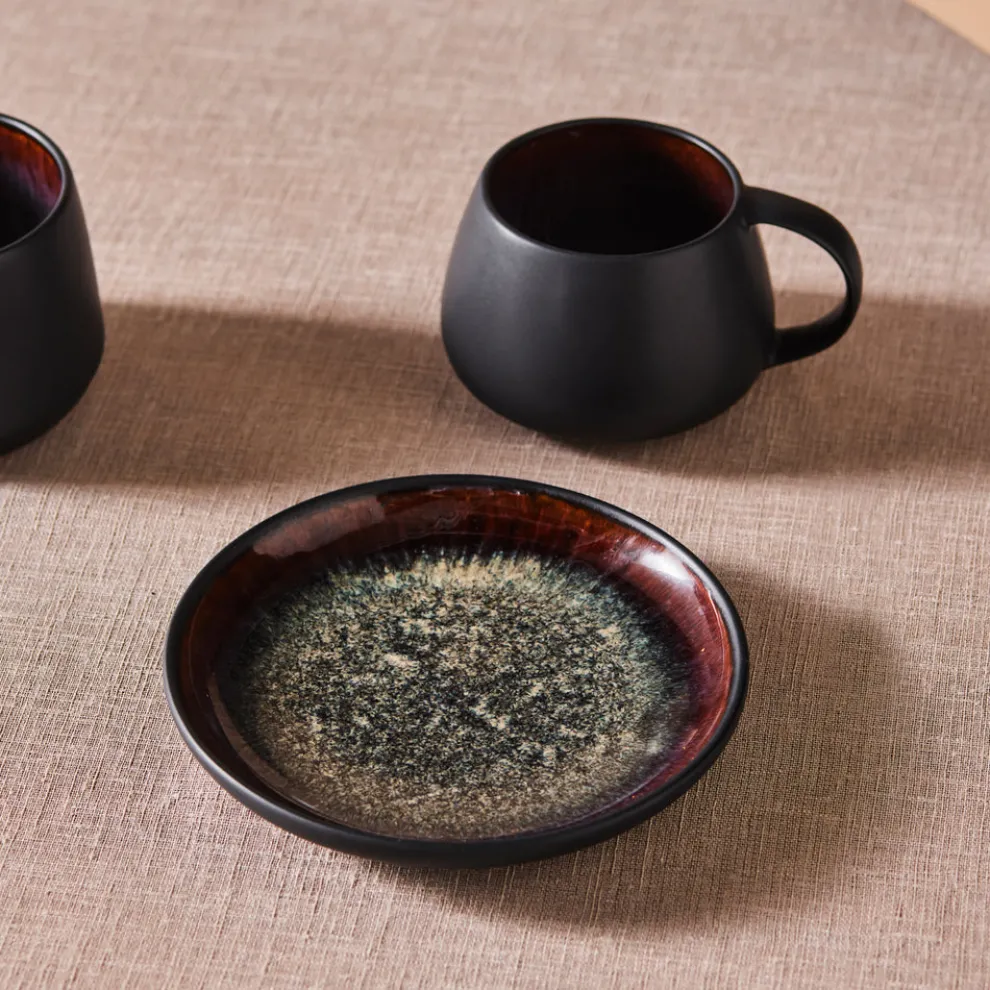 Karaca Earth Collection New Galactic 2-Piece Reactive Glaze Tea Set, 300ml, Black
