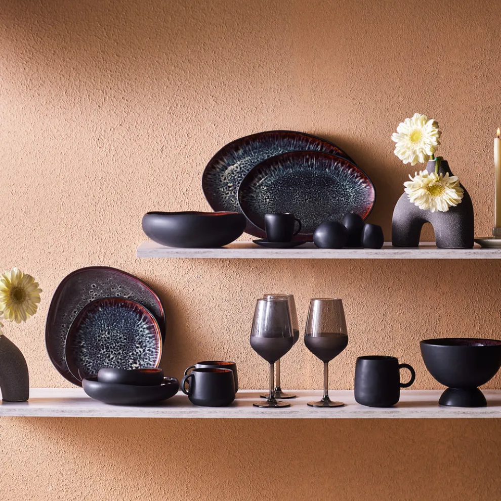 Karaca Earth Collection New Galactic 2-Piece Reactive Glaze Tea Set, 300ml, Black