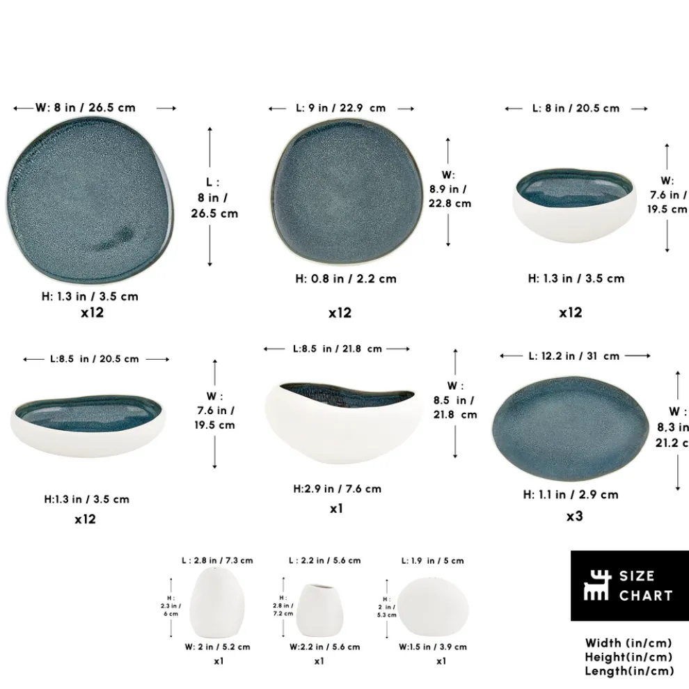 Karaca Earth Collection New Galactic Oscar Reactive Glaze 55-Piece Dinner Set for 12 People, Multi