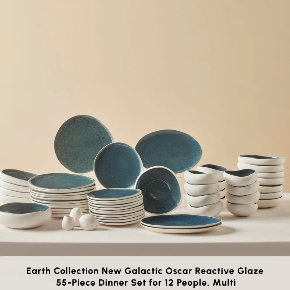 Karaca Earth Collection New Galactic Oscar Reactive Glaze 55-Piece Dinner Set for 12 People, Multi