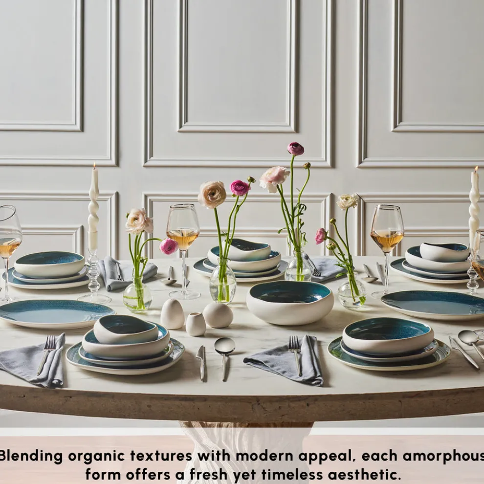 Karaca Earth Collection New Galactic Oscar Reactive Glaze 55-Piece Dinner Set for 12 People, Multi