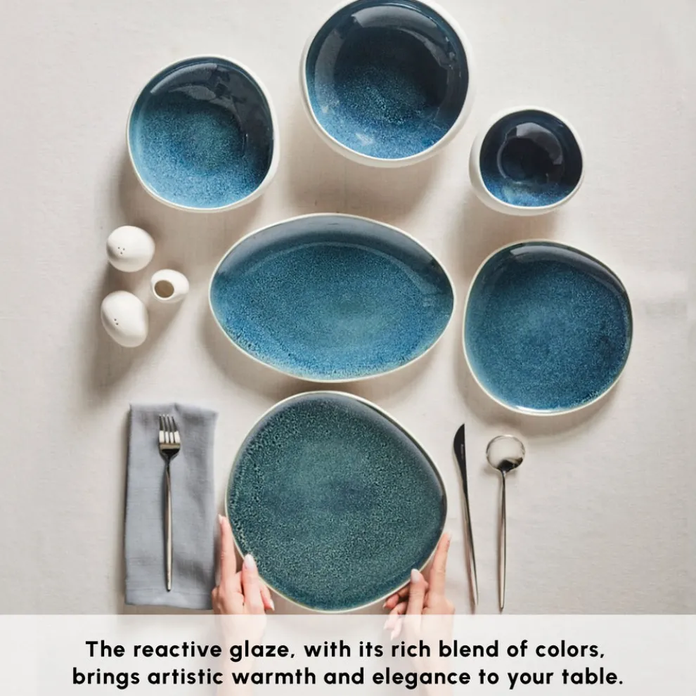 Karaca Earth Collection New Galactic Oscar Reactive Glaze 55-Piece Dinner Set for 12 People, Multi