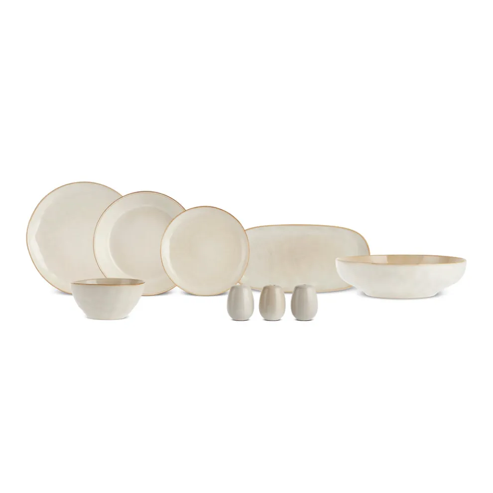 Karaca Earth Collection Aria 55-Piece Stoneware Ceramic Dinner Set for 12 People, Beige