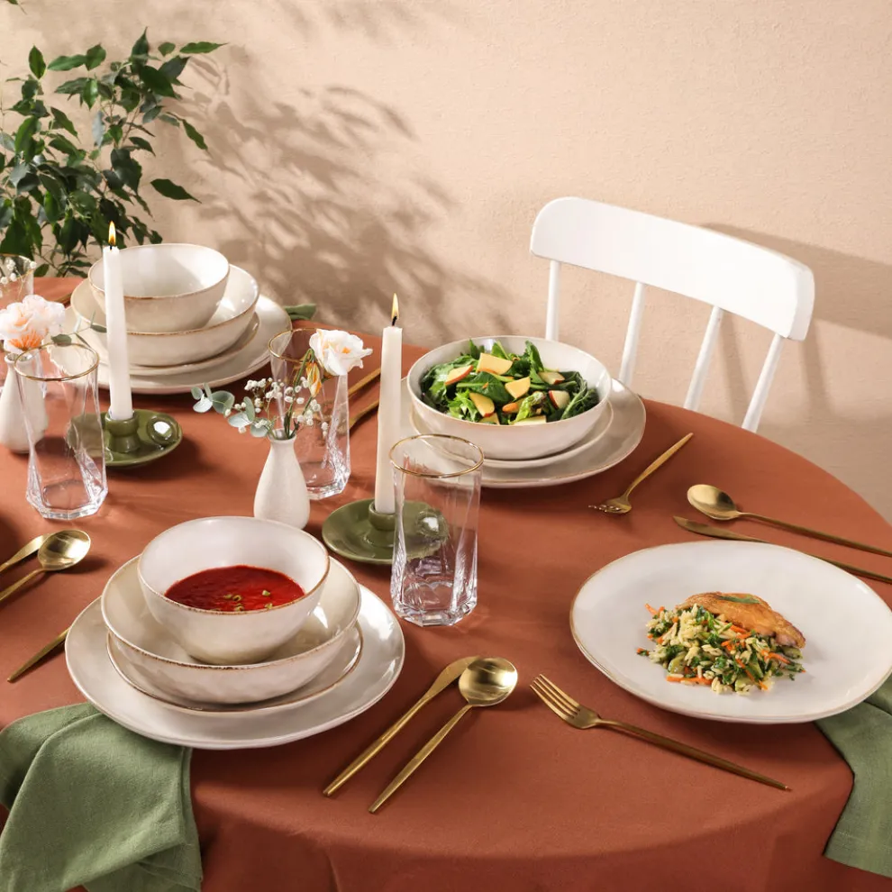 Karaca Earth Collection Aria 55-Piece Stoneware Ceramic Dinner Set for 12 People, Beige