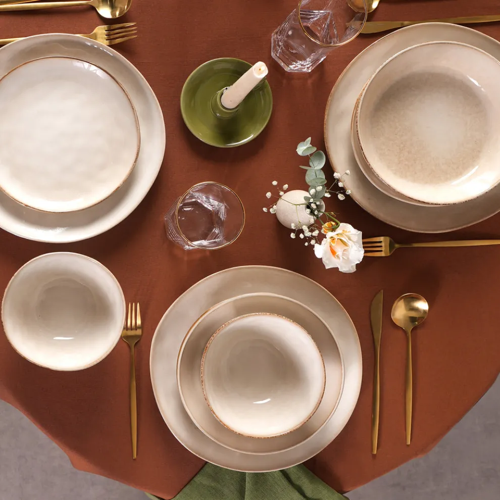 Karaca Earth Collection Aria 55-Piece Stoneware Ceramic Dinner Set for 12 People, Beige