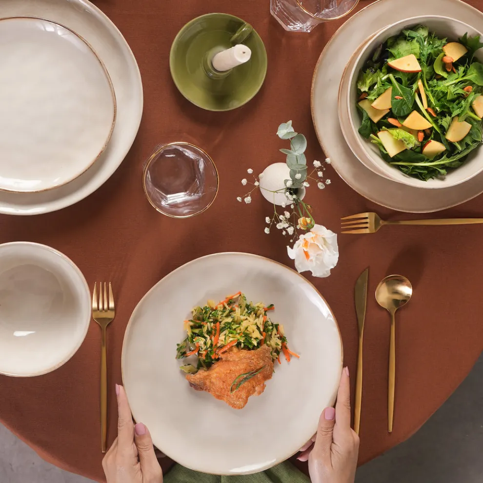 Karaca Earth Collection Aria 55-Piece Stoneware Ceramic Dinner Set for 12 People, Beige