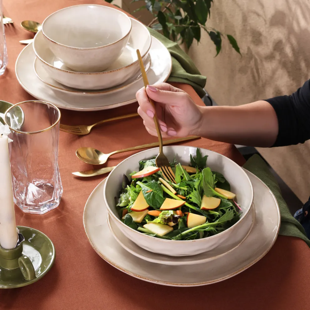 Karaca Earth Collection Aria 55-Piece Stoneware Ceramic Dinner Set for 12 People, Beige