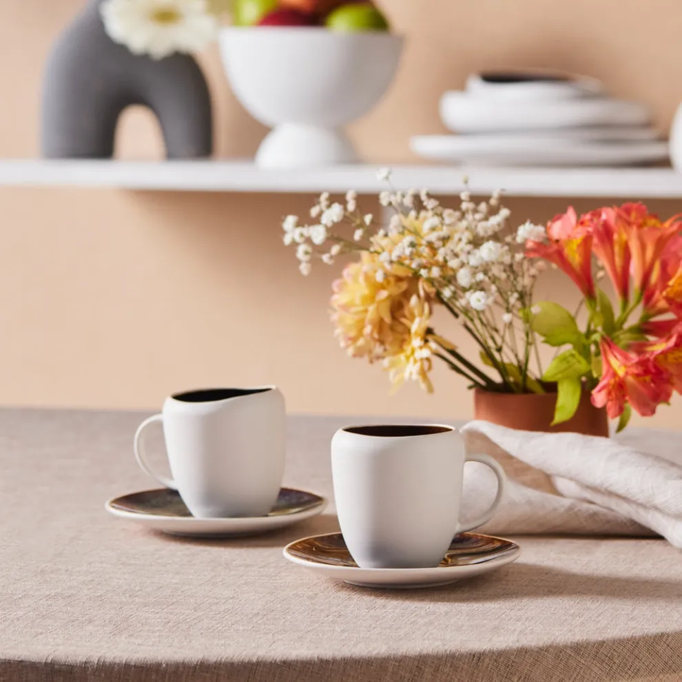 Karaca Earth Collection New Galactic 2-Piece Reactive Glaze Espresso Turkish Coffee Cup Set, 100ml, White