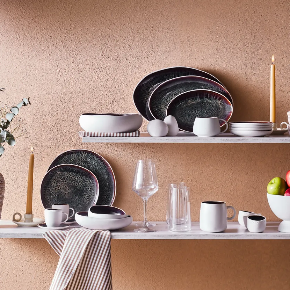 Karaca Earth Collection New Galactic 2-Piece Reactive Glaze Espresso Turkish Coffee Cup Set, 100ml, White