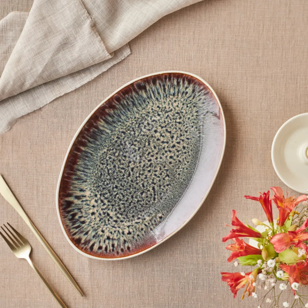 Karaca Earth Collection New Galactic Reactive Glaze Serving Platter, 30cm, White