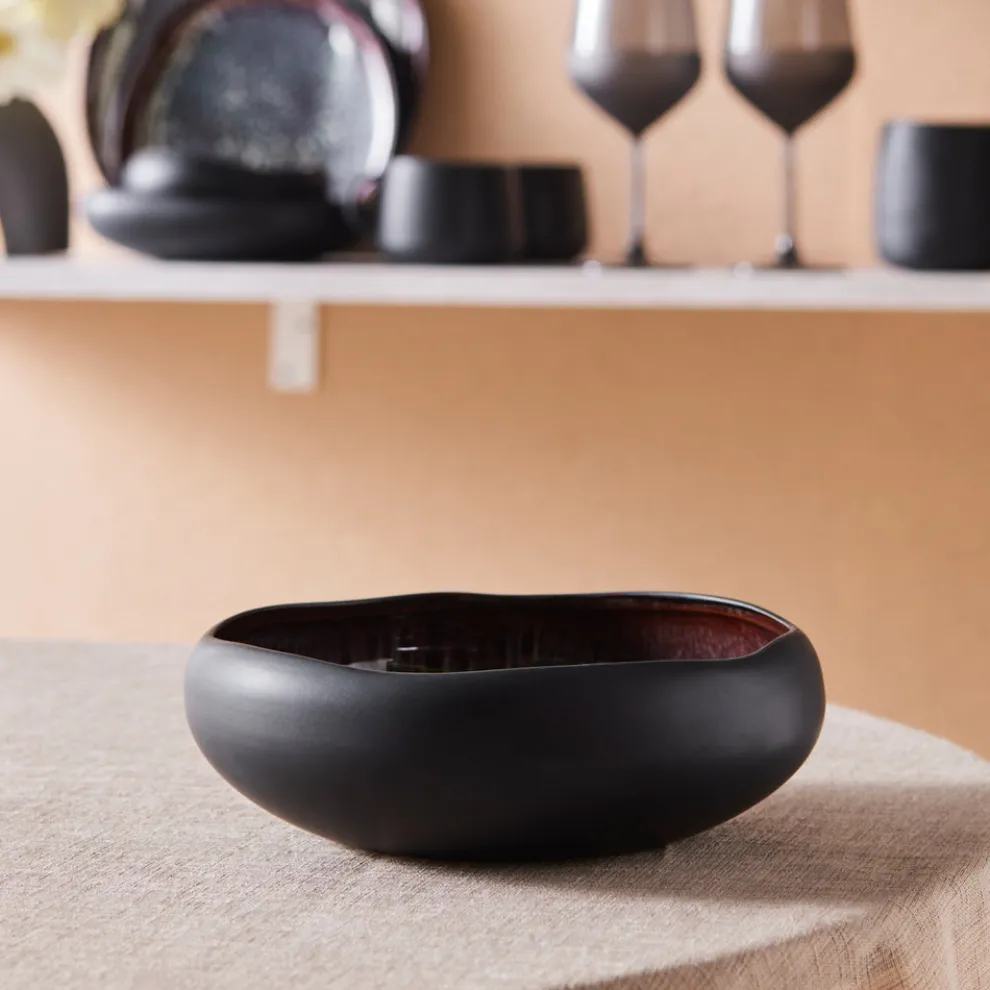 Karaca Earth Collection New Galactic Reactive Glaze Pasta Bowl, 21cm, Black